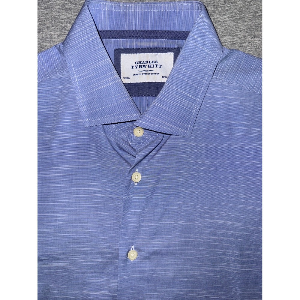 Charles Tyrwhitt Mens Unique Blue Heather Stripe Shirt Size 17 36 Regular Fit